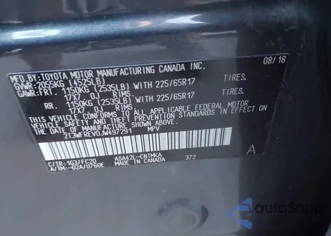 2018 Toyota Rav4 Xle из США, поврежденный, VIN 2T3WFREV0JW497291